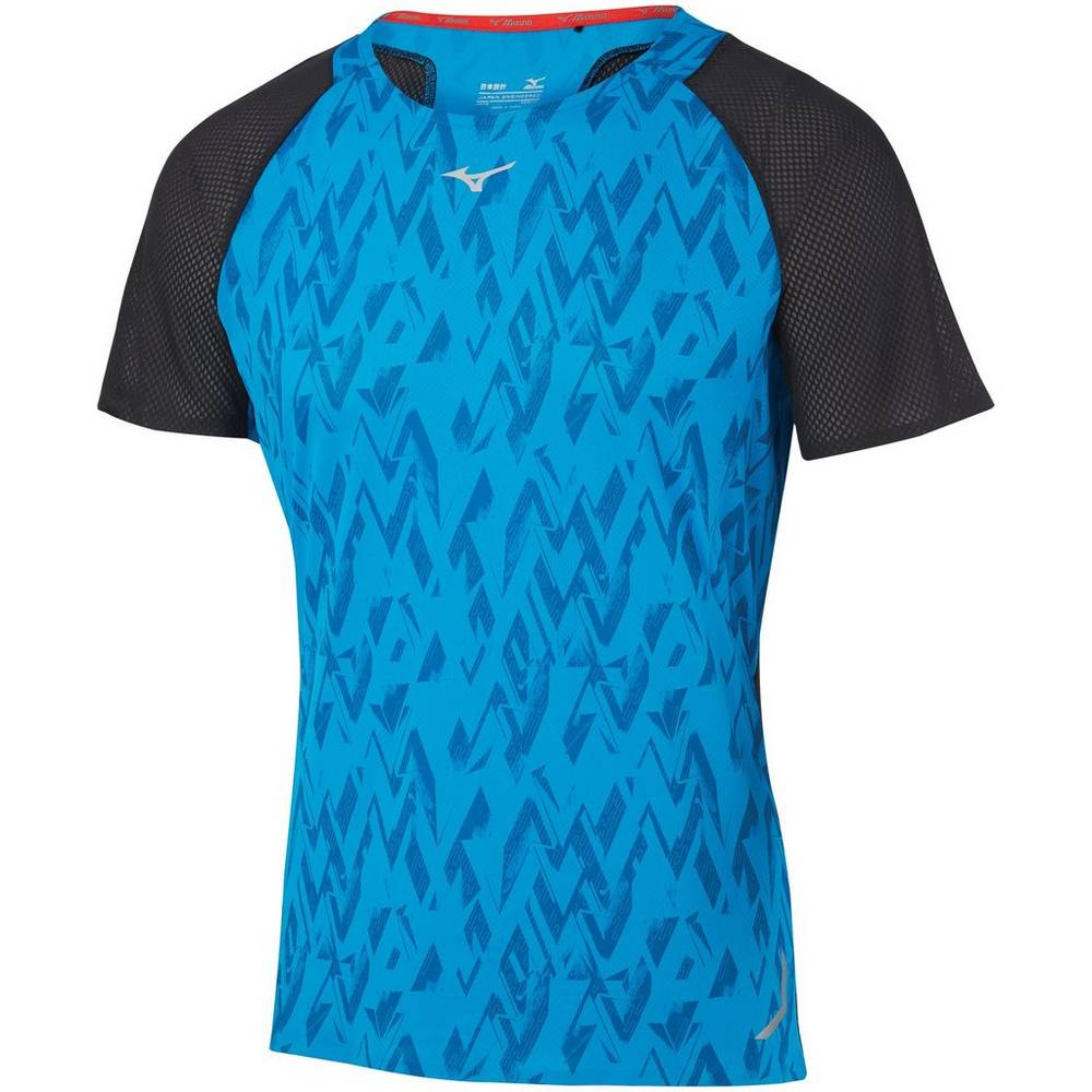 Mens Mizuno Aero Running T-Shirts Blue/Black Philippines (AFDSTO129)